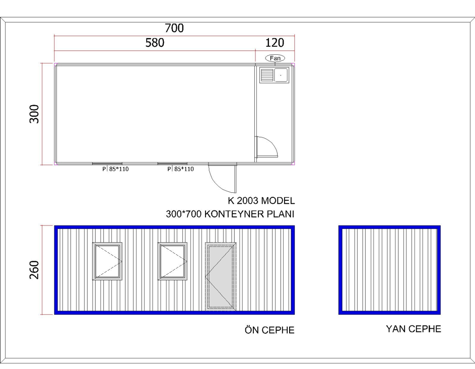 YENİ 3x7 m Tek Oda Bir Mutfak Konteyner